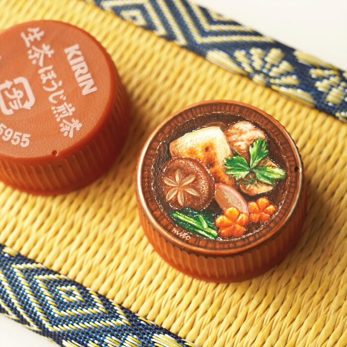 This Artist Paints Tiny Food-Inspired Masterpieces On Bottle Caps With Mindblowing Details (50 Pics)