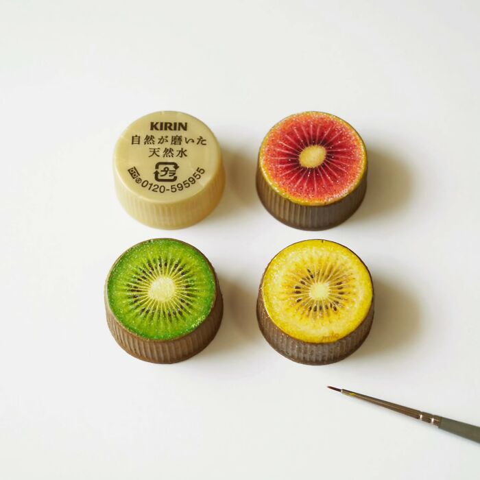 This Artist Paints Tiny Food-Inspired Masterpieces On Bottle Caps With Mindblowing Details (50 Pics)