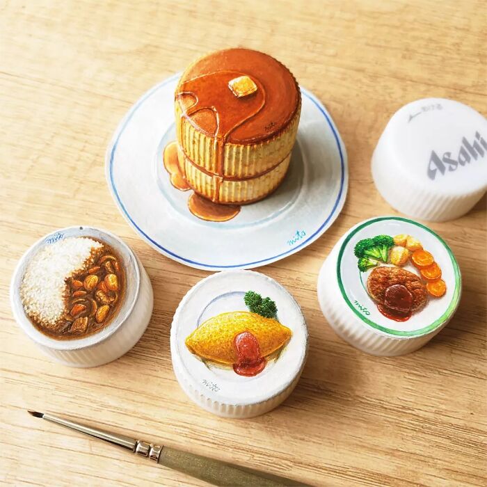 This Artist Paints Tiny Food-Inspired Masterpieces On Bottle Caps With Mindblowing Details (50 Pics)