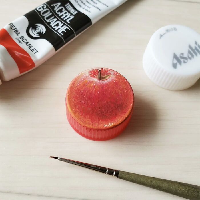 This Artist Paints Tiny Food-Inspired Masterpieces On Bottle Caps With Mindblowing Details (50 Pics)