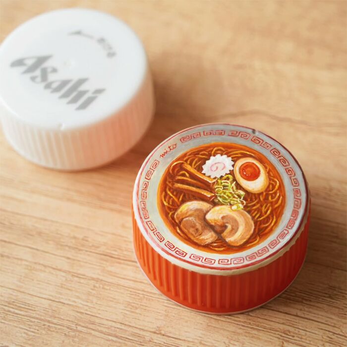 This Artist Paints Tiny Food-Inspired Masterpieces On Bottle Caps With Mindblowing Details (50 Pics)