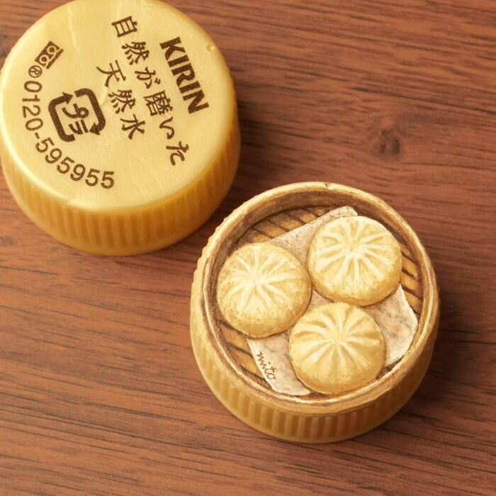 This Artist Paints Tiny Food-Inspired Masterpieces On Bottle Caps With Mindblowing Details (50 Pics)