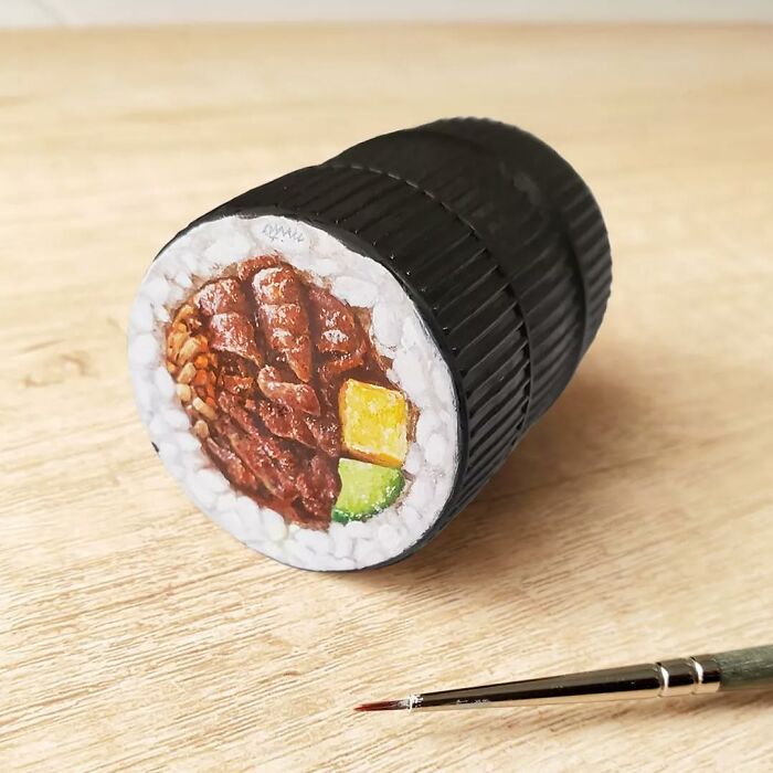 This Artist Paints Tiny Food-Inspired Masterpieces On Bottle Caps With Mindblowing Details (50 Pics)