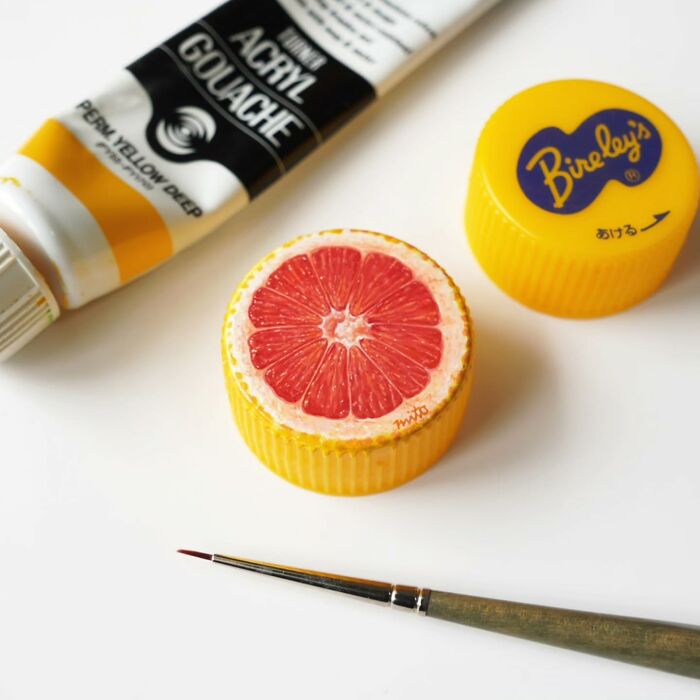 This Artist Paints Tiny Food-Inspired Masterpieces On Bottle Caps With Mindblowing Details (50 Pics)