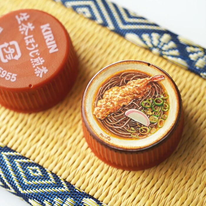 This Artist Paints Tiny Food-Inspired Masterpieces On Bottle Caps With Mindblowing Details (50 Pics)