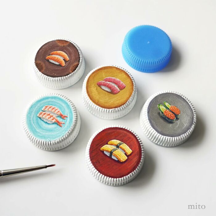 This Artist Paints Tiny Food-Inspired Masterpieces On Bottle Caps With Mindblowing Details (50 Pics)