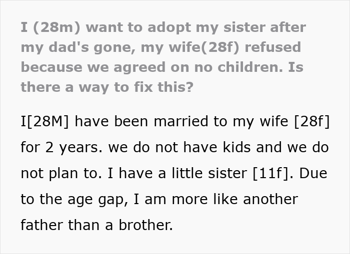 Man Caught Between Rock And Hard Place, Wants To Adopt Orphaned 11YO Sis But Childfree Wife Refuses