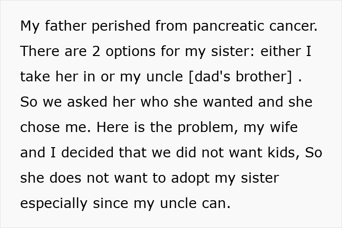 Man Caught Between Rock And Hard Place, Wants To Adopt Orphaned 11YO Sis But Childfree Wife Refuses