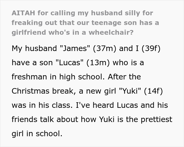 Ableist Dad Worried About 13YO Son’s Future As He Confesses He’s In Love With A Wheelchair User Ableist Dad Worried About 13YO Son’s Future As He Confesses He’s In Love With A Wheelchair User