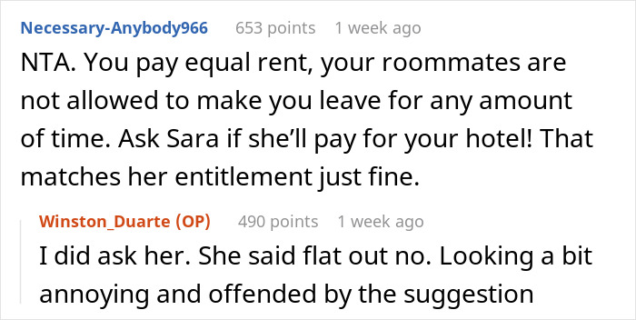Guy Refuses To Pay For A Hotel Just To Help His Roommate Lie To Her Conservative Family