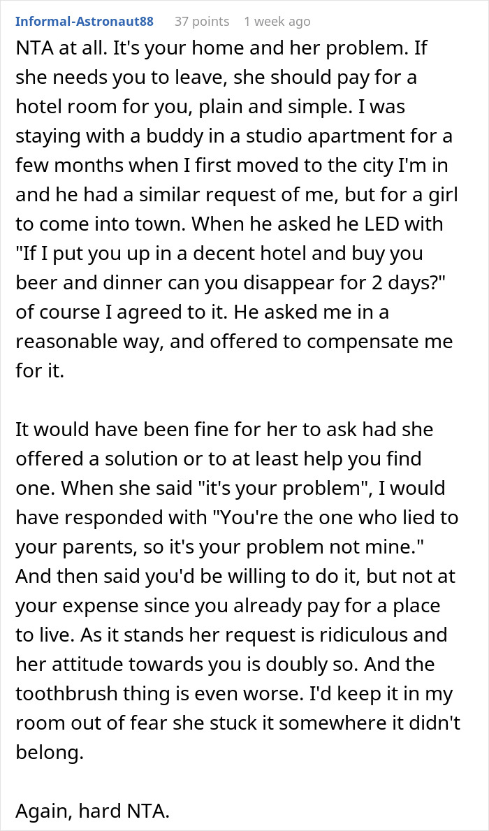 Guy Refuses To Pay For A Hotel Just To Help His Roommate Lie To Her Conservative Family
