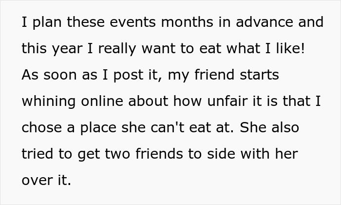 Woman Is Tired Of Friend’s Strict Diet She Even Enforces On Her Birthday