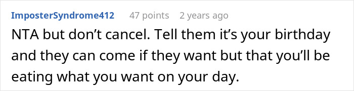 Woman Is Tired Of Friend’s Strict Diet She Even Enforces On Her Birthday