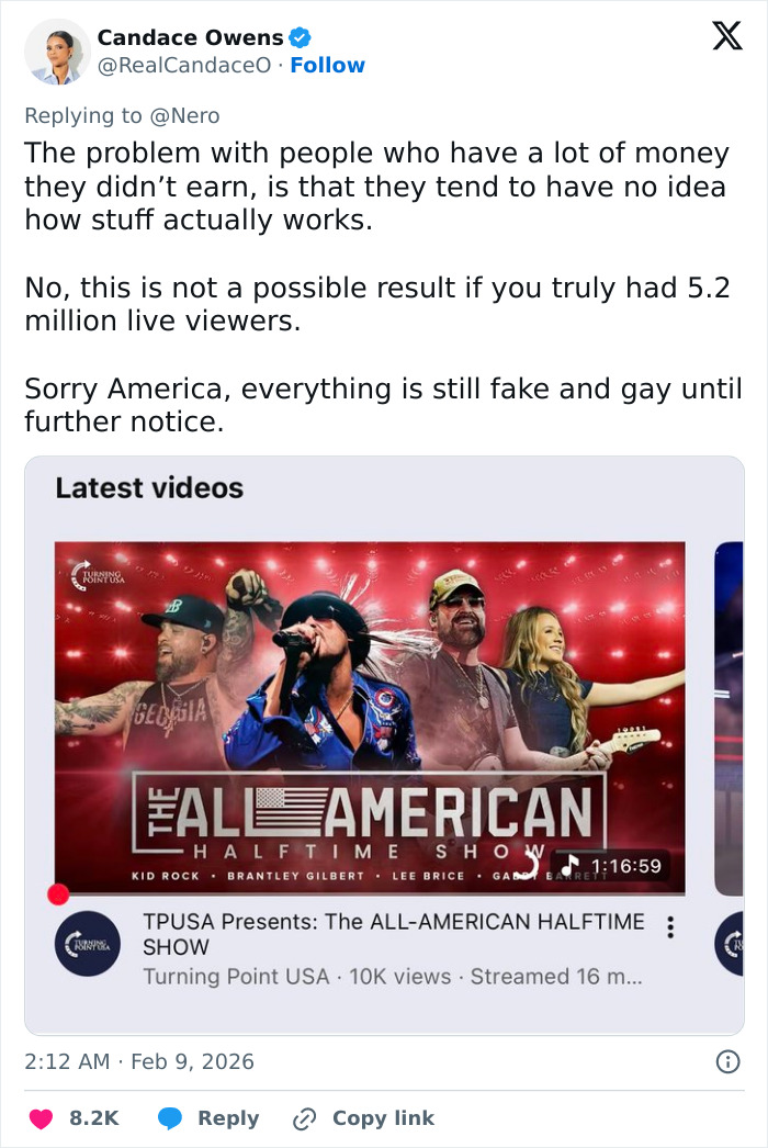 “Stomped”: Erika Kirk Roasted After Speaking Out On Turning Point USA’s Alternate Halftime Show