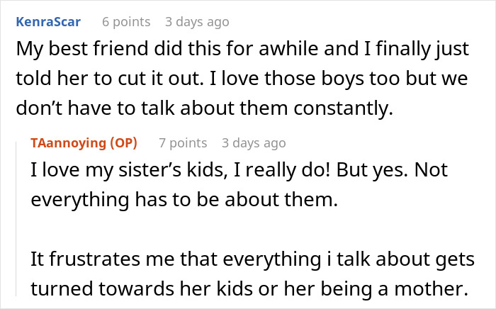 Mom Doesn’t Let Sister Have One Conversation To Herself, Keeps Bringing Up Her Kids