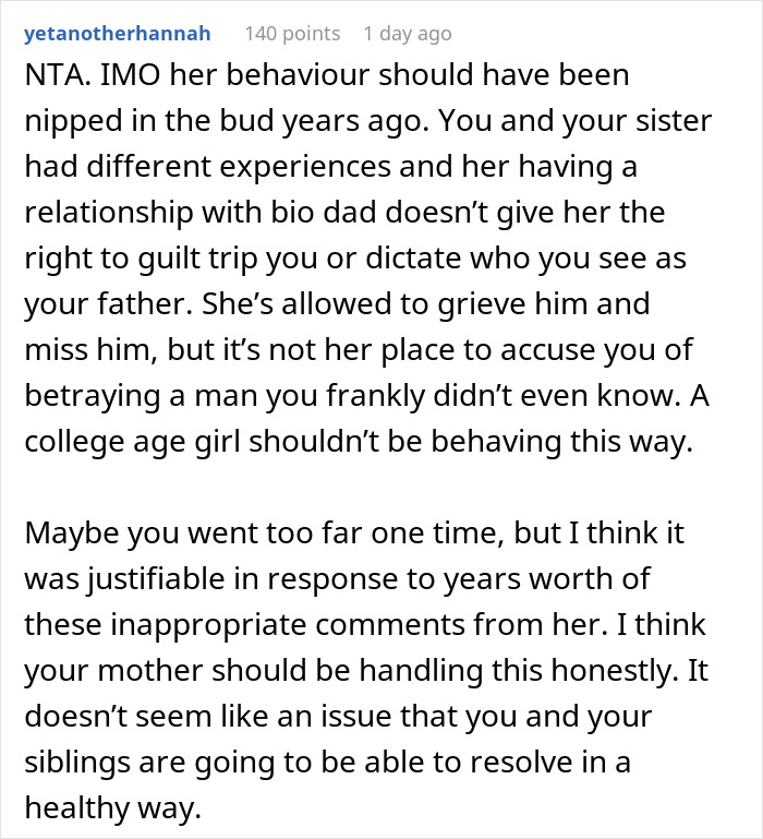 Sister Screams Treason When Teen Calls Stepdad Dad, Teen Suggests Therapy Instead Of Screaming Sister Screams Treason When Teen Calls Stepdad Dad, Teen Suggests Therapy Instead Of Screaming