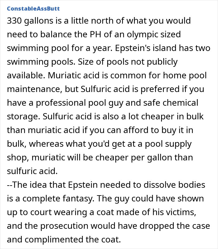 New Files Show 330 Gallons Of Sulfuric Acid Bought For Epstein Island The Day FBI Began Probe