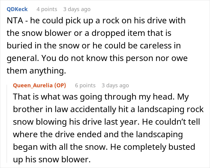Woman Refuses To Lend Her New Snow Blower To A Neighbor She Never Met Before, Gets Called Ridiculous