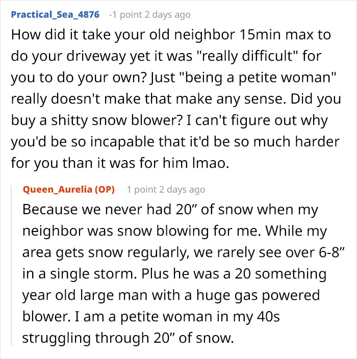 Woman Refuses To Lend Her New Snow Blower To A Neighbor She Never Met Before, Gets Called Ridiculous