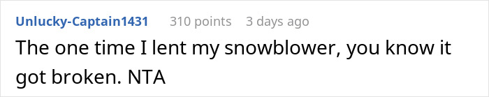 Woman Refuses To Lend Her New Snow Blower To A Neighbor She Never Met Before, Gets Called Ridiculous