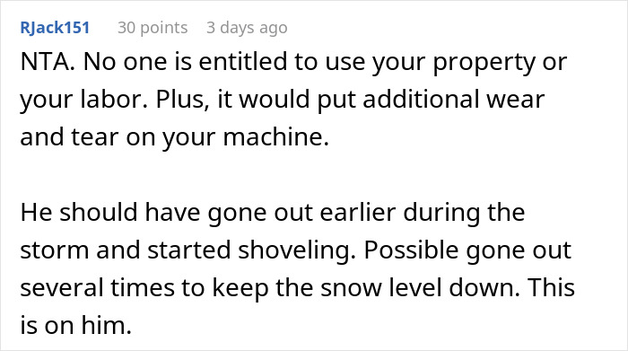 Woman Refuses To Lend Her New Snow Blower To A Neighbor She Never Met Before, Gets Called Ridiculous