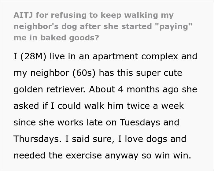 Manipulative Lady Stops Paying Guy To Walk Her Dog, Mad As He Rejects Her Baked Treats “Payment”