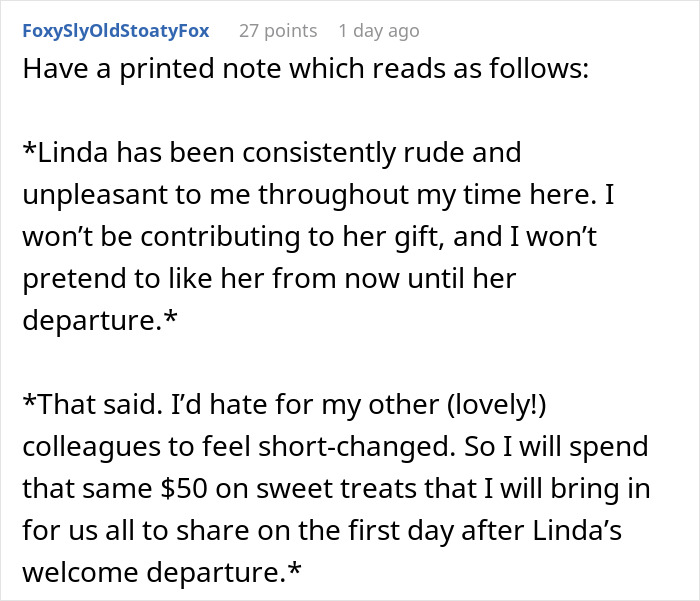 Woman Refuses To Contribute $50 To A Coworker’s Retirement Gift After She Made Her Life Miserable Woman Refuses To Contribute $50 To A Coworker’s Retirement Gift After She Made Her Life Miserable