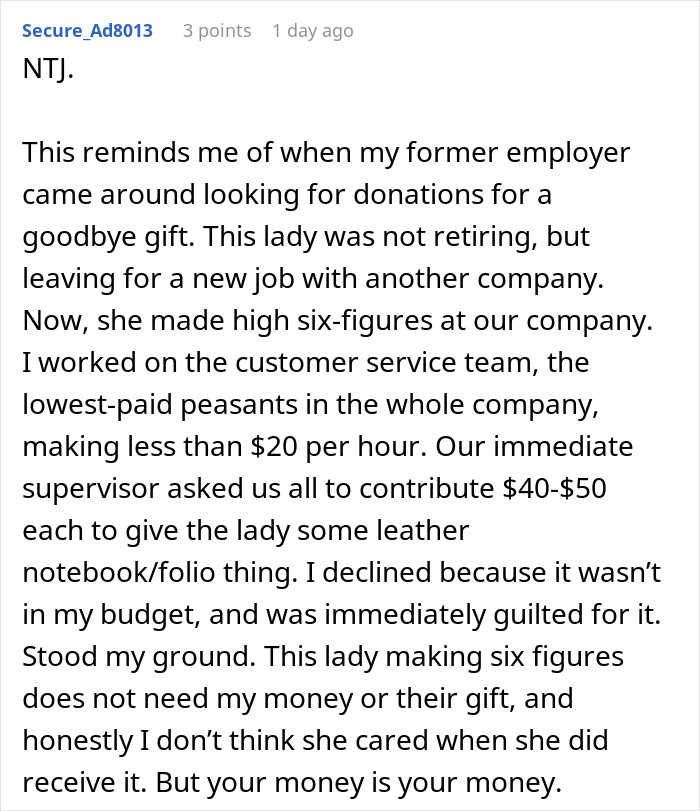 Woman Refuses To Contribute $50 To A Coworker’s Retirement Gift After She Made Her Life Miserable Woman Refuses To Contribute $50 To A Coworker’s Retirement Gift After She Made Her Life Miserable