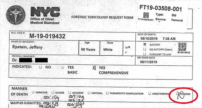 Doctor At Jeffrey Epstein’s Post Mortem Makes Jolting Claim About How Disgraced Financier Passed