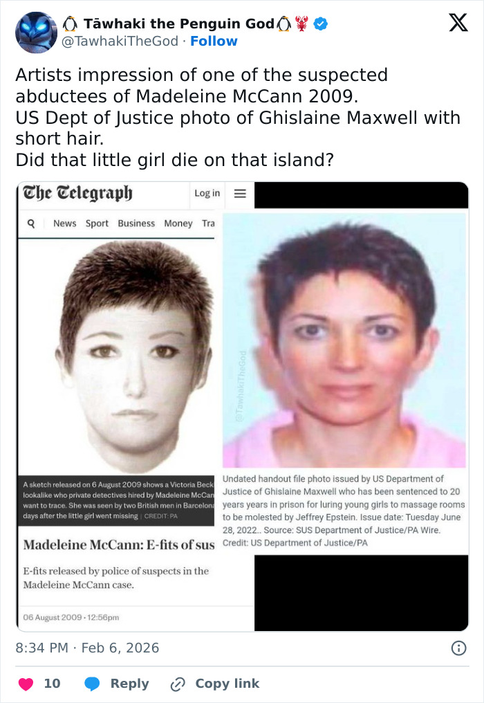 Viral Post Sparks Debate After Comparing Ghislaine Maxwell To Madeleine McCann Abductor Sketch