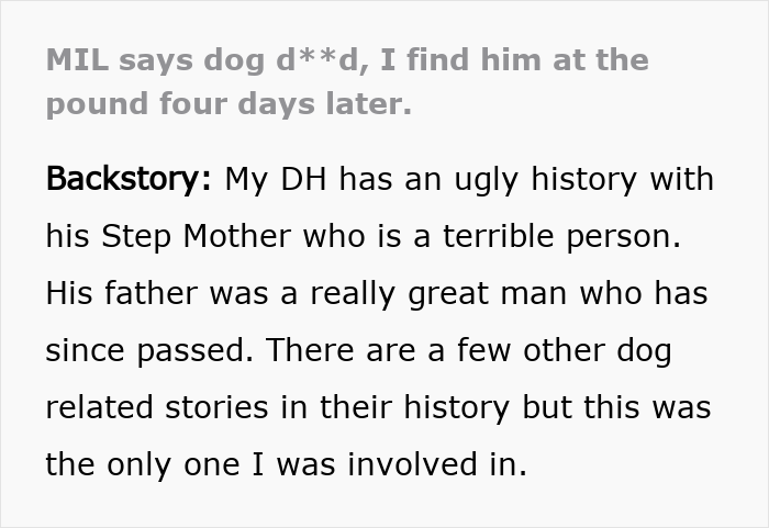 MIL Pretends Dog Passed Away So She Can Get Rid Of Him, Acts Surprised When Family Finds Him At The Shelter MIL Pretends Dog Passed Away So She Can Get Rid Of Him, Acts Surprised When Family Finds Him At The Shelter