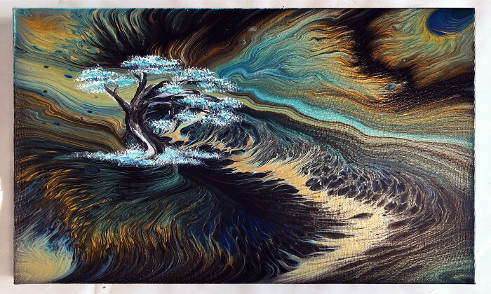 When One Little Spot On Acrylic Pour Painting Bothers You, You Paint A Tree When One Little Spot On Acrylic Pour Painting Bothers You, You Paint A Tree