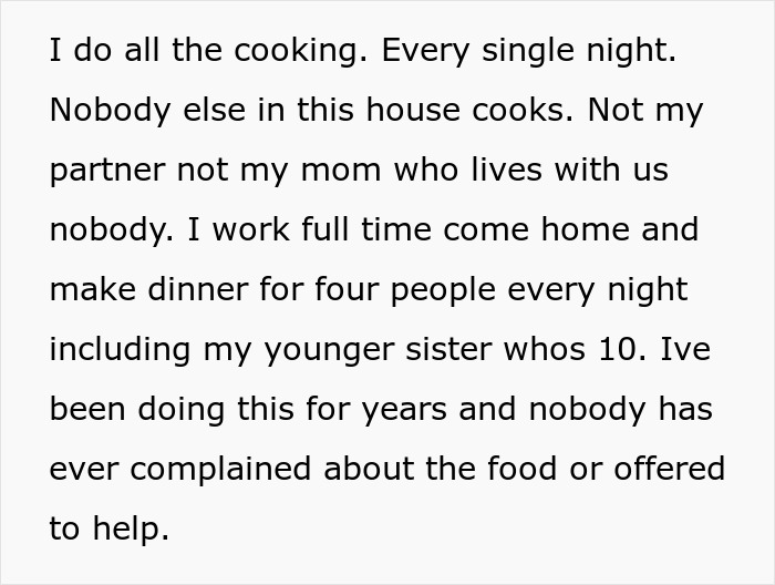Family Demands Woman Make Separate Meals For Them: “Don’t Want To Eat What My Doctor Told Me” Family Demands Woman Make Separate Meals For Them: “Don’t Want To Eat What My Doctor Told Me”