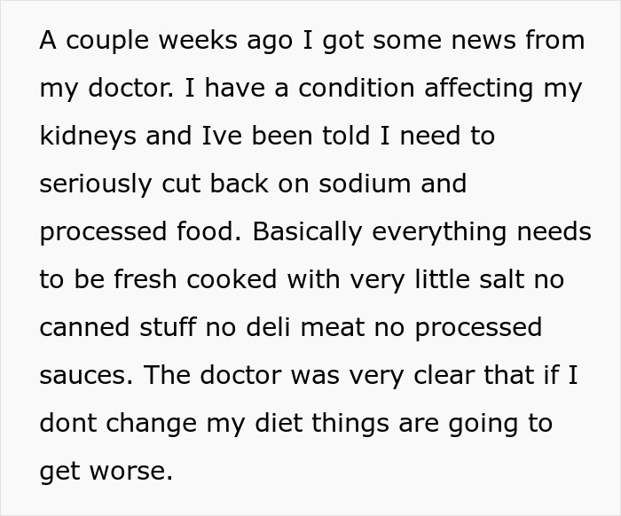 Family Demands Woman Make Separate Meals For Them: “Don’t Want To Eat What My Doctor Told Me” Family Demands Woman Make Separate Meals For Them: “Don’t Want To Eat What My Doctor Told Me”