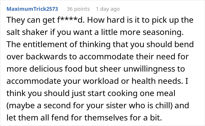 Family Demands Woman Make Separate Meals For Them: “Don’t Want To Eat What My Doctor Told Me” Family Demands Woman Make Separate Meals For Them: “Don’t Want To Eat What My Doctor Told Me”