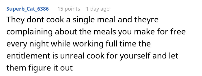 Family Demands Woman Make Separate Meals For Them: “Don’t Want To Eat What My Doctor Told Me” Family Demands Woman Make Separate Meals For Them: “Don’t Want To Eat What My Doctor Told Me”