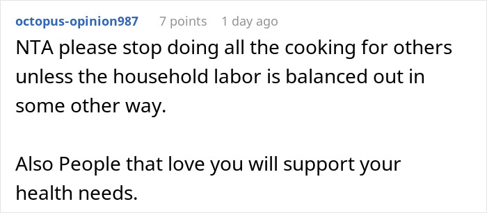 Family Demands Woman Make Separate Meals For Them: “Don’t Want To Eat What My Doctor Told Me” Family Demands Woman Make Separate Meals For Them: “Don’t Want To Eat What My Doctor Told Me”