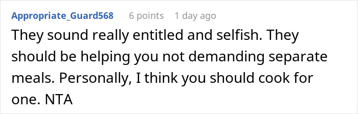 Family Demands Woman Make Separate Meals For Them: “Don’t Want To Eat What My Doctor Told Me” Family Demands Woman Make Separate Meals For Them: “Don’t Want To Eat What My Doctor Told Me”