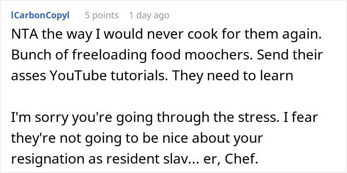Family Demands Woman Make Separate Meals For Them: “Don’t Want To Eat What My Doctor Told Me” Family Demands Woman Make Separate Meals For Them: “Don’t Want To Eat What My Doctor Told Me”