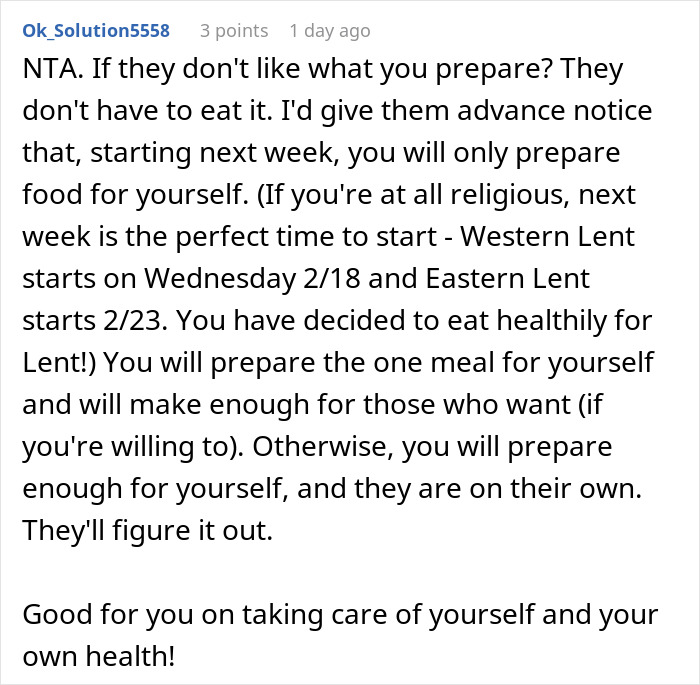 Family Demands Woman Make Separate Meals For Them: “Don’t Want To Eat What My Doctor Told Me” Family Demands Woman Make Separate Meals For Them: “Don’t Want To Eat What My Doctor Told Me”