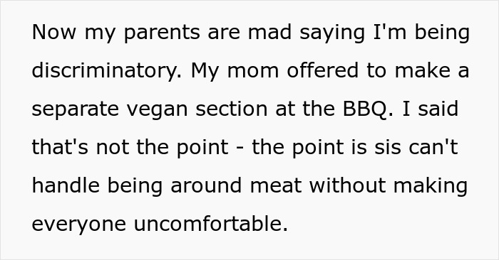 Vocal Vegan Ruins The Vibe At Every BBQ, Sibling Refuses To Invite Her Anymore, Gets Grilled By Fam