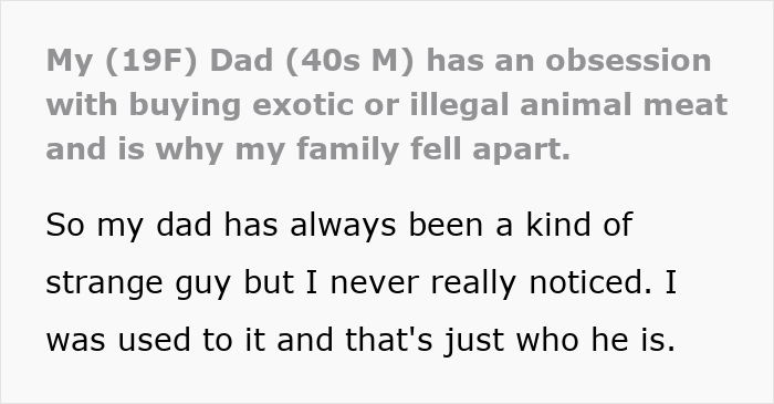 Daughter Disgusted With Dad After Finding Out “Exotic And Illegal” Reason Why Nobody Speaks To Them