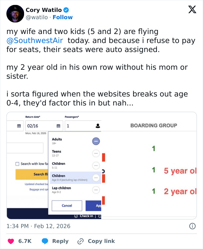 “Cheapo”: Father Slams Southwest For Seating Toddler Away From Mom After Refusing To Pay Extra