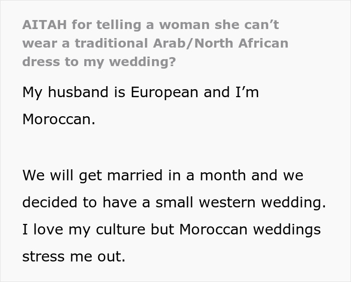 Bride Doesn’t Want European Wedding Guest Wearing Traditional Arab Dress: “Will Stand Out Too Much”
