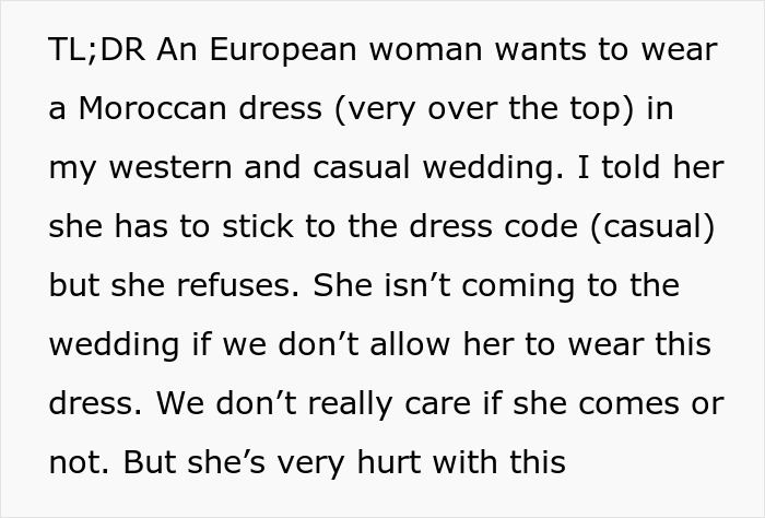 Bride Doesn’t Want European Wedding Guest Wearing Traditional Arab Dress: “Will Stand Out Too Much”