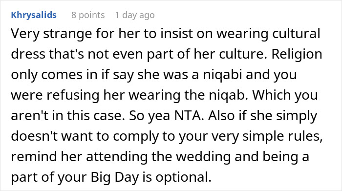 Bride Doesn’t Want European Wedding Guest Wearing Traditional Arab Dress: “Will Stand Out Too Much”