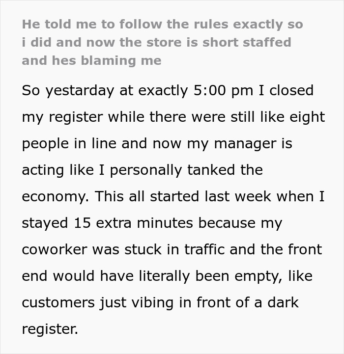 Cashier Told Not To Work Overtime, They Comply During A Crisis And Manager Completely Loses It