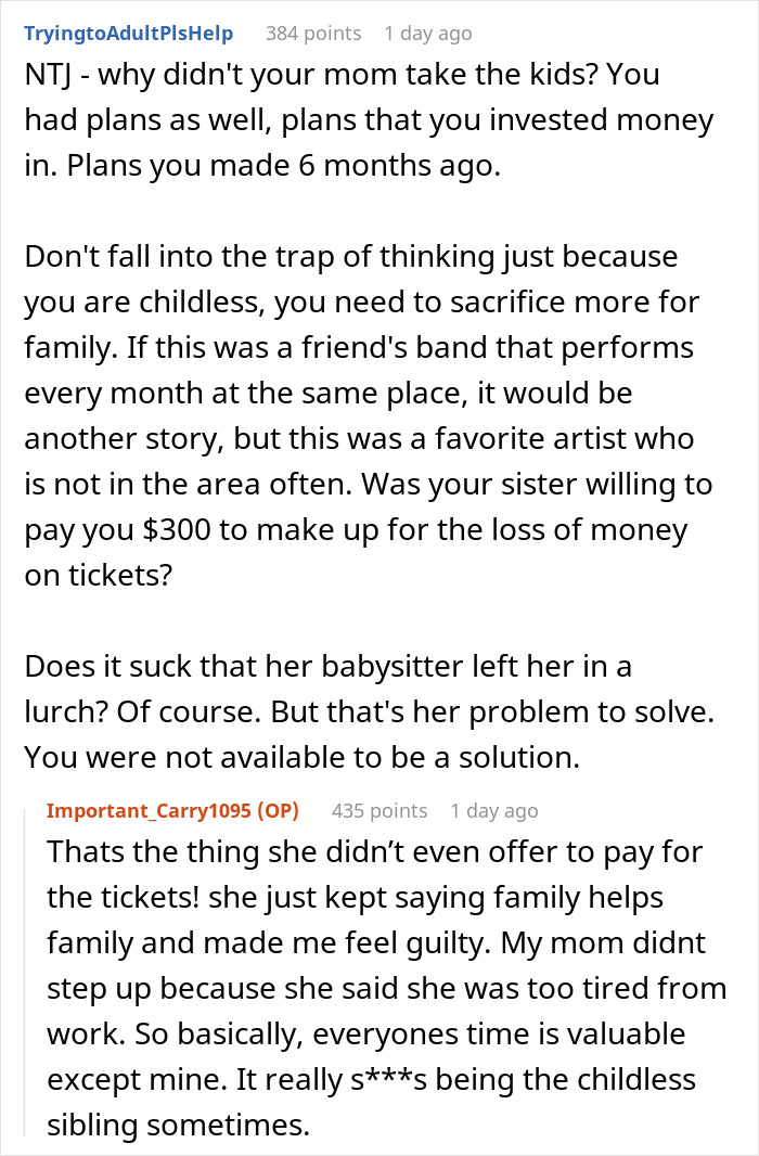 Woman Goes To Concert Instead Of Babysitting Sister’s Kids, Gets Accused Of Being Selfish