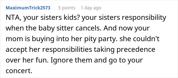 Woman Goes To Concert Instead Of Babysitting Sister’s Kids, Gets Accused Of Being Selfish