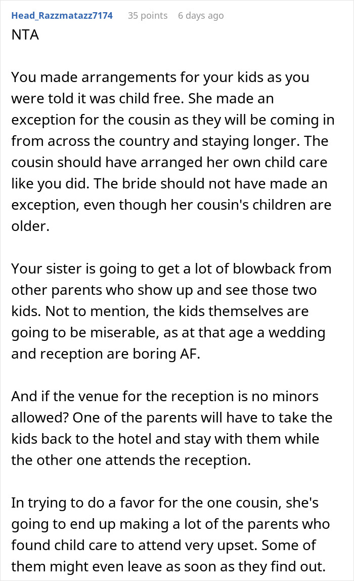 Bride Bans Sister’s Kids From “Adults-Only” Event But Breaks The Rules For Cousin&rsquo;s Kids, Sis Livid